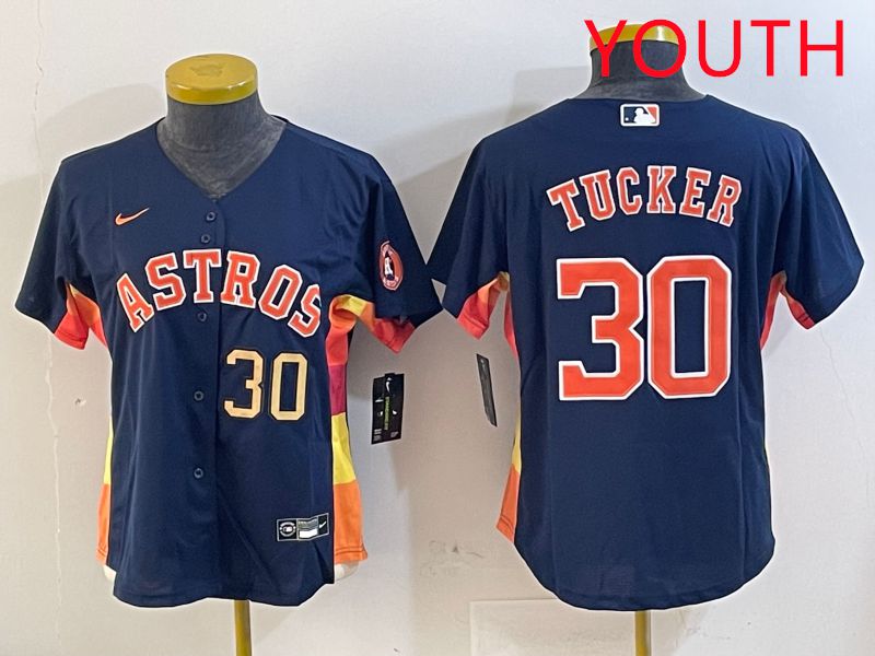Youth Houston Astros #30 Tucker Blue City Edition 2025 Nike MLB Jersey style 4